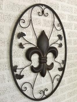 Metalen wandornament - Franse lelie - bruin - rustiek